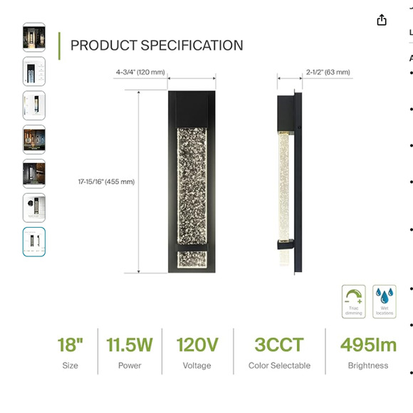 ASD LED 13 Inch Crystal Seeded Bubble Glass Wall Sconce | 12W 120V 500LM 3000... - Picture 3 of 4